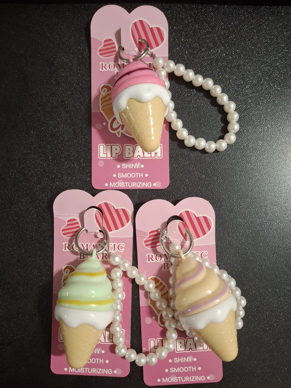 💋6x $15 💋Romantic Bear Ice Cream Lip Balm Keychain - Pink